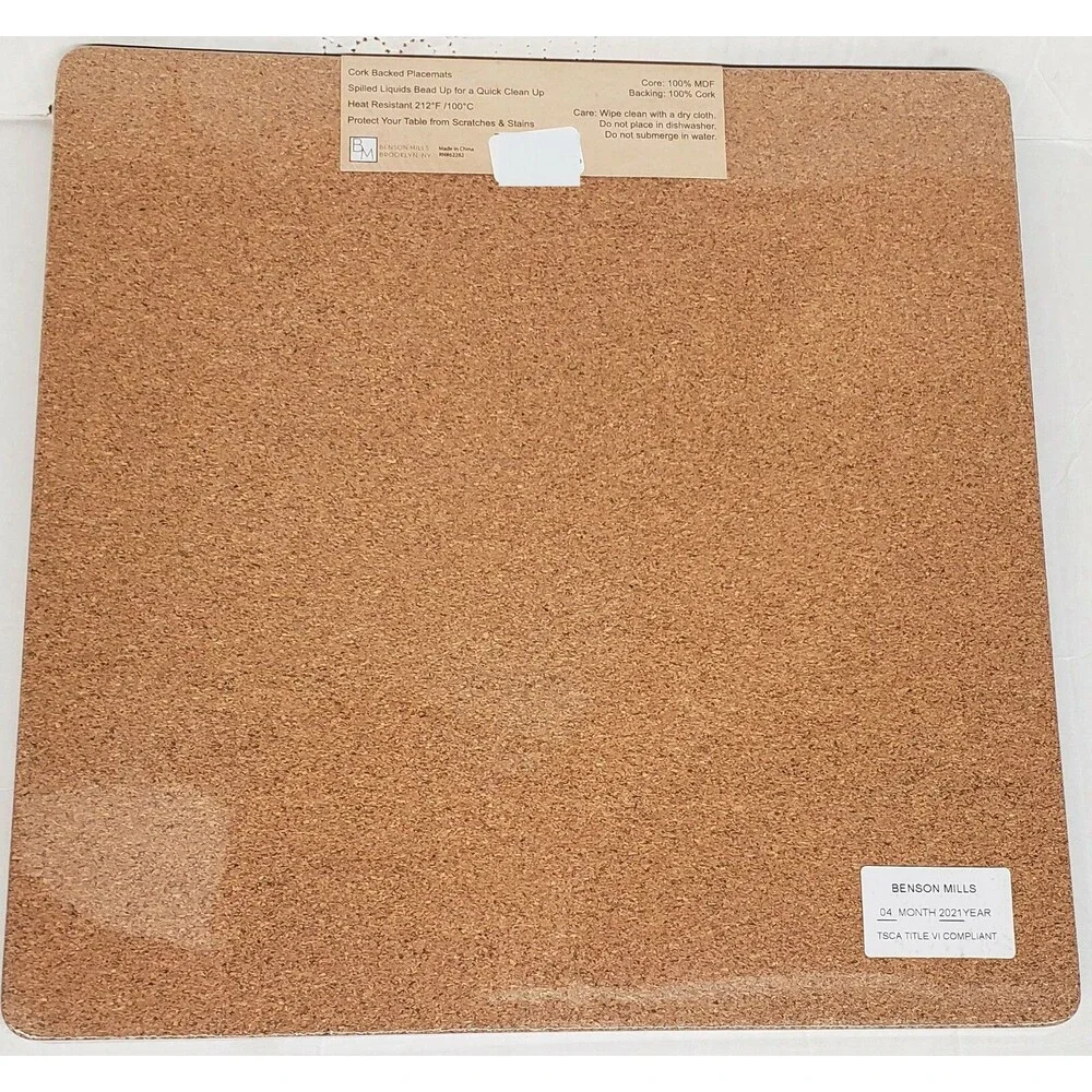 SET OF 4 HARD SQUARE PLACEMATS WITH CORK BACK,14